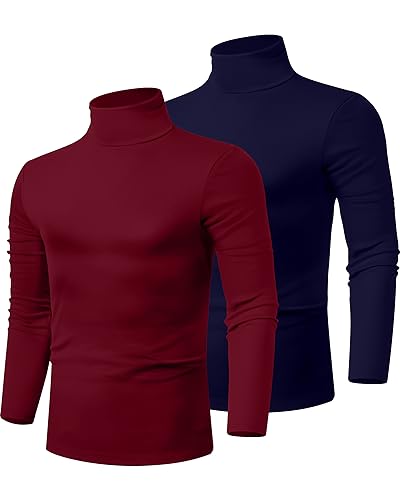 2-Pack Men's Slim Fit Lightweight Cotton Turtleneck Tops