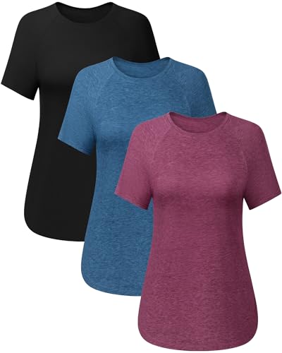 Women's Short Sleeve Shirts with Curved Hem & Side Split