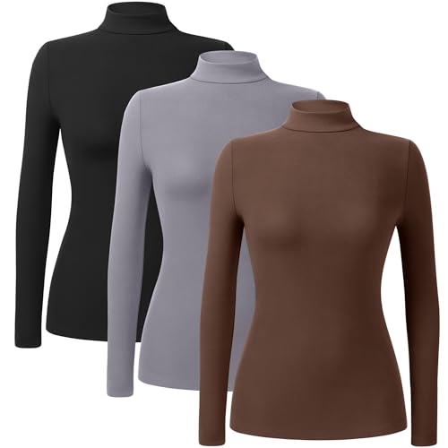 Women's Fleece-Lined Mock Turtleneck Set of 3 Base Layer Tops