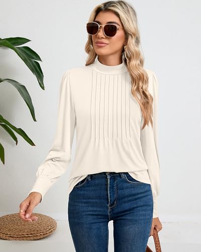 Women's Mock Neck Puff Sleeve Blouse