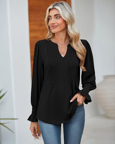 Stylish Women's V-Neck Ruffle Sleeve Tunic Top