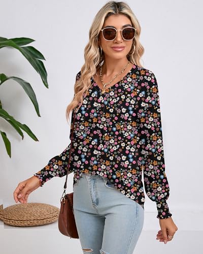 Women's V-Neck Puff Sleeve Tunic Top