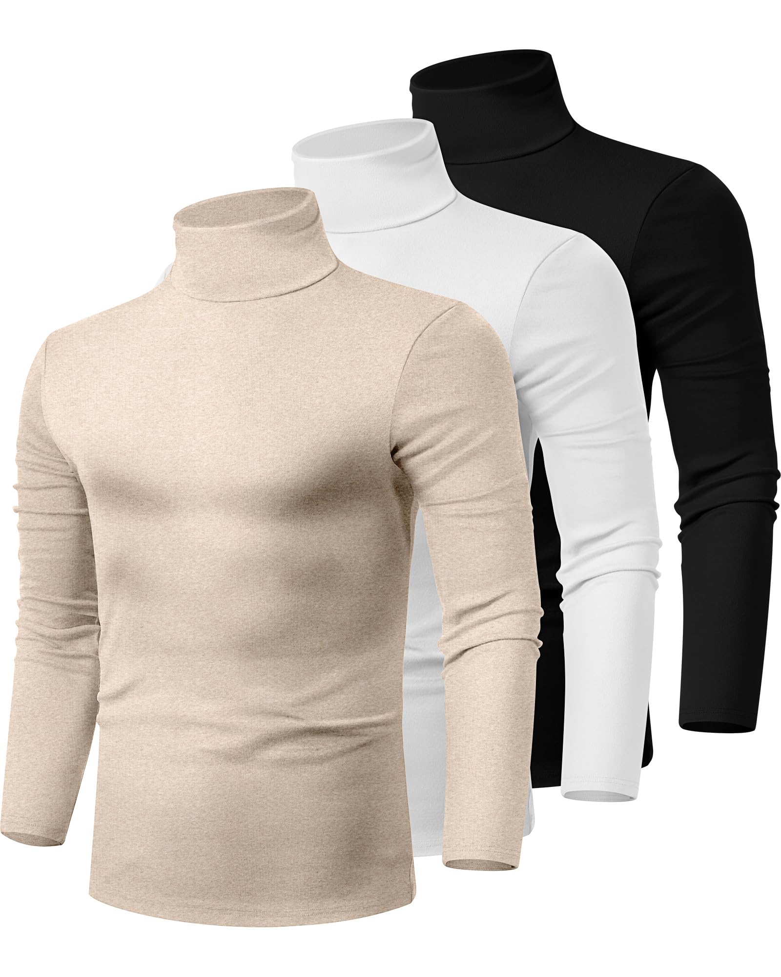 3 Pack Men's Turtleneck Shirts: Slim-fit Long Sleeve Cotton Sweaters
