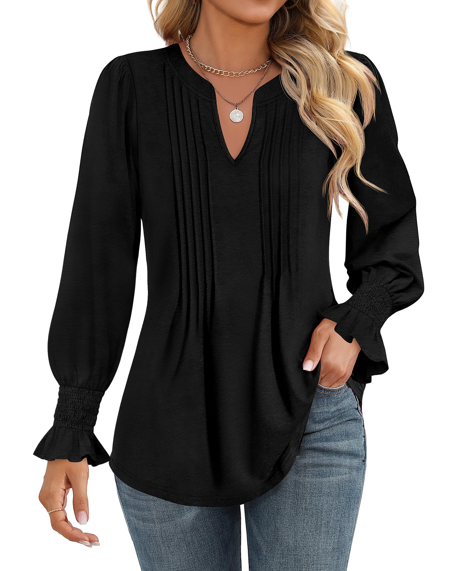 Stylish Women's V-Neck Ruffle Sleeve Tunic Top
