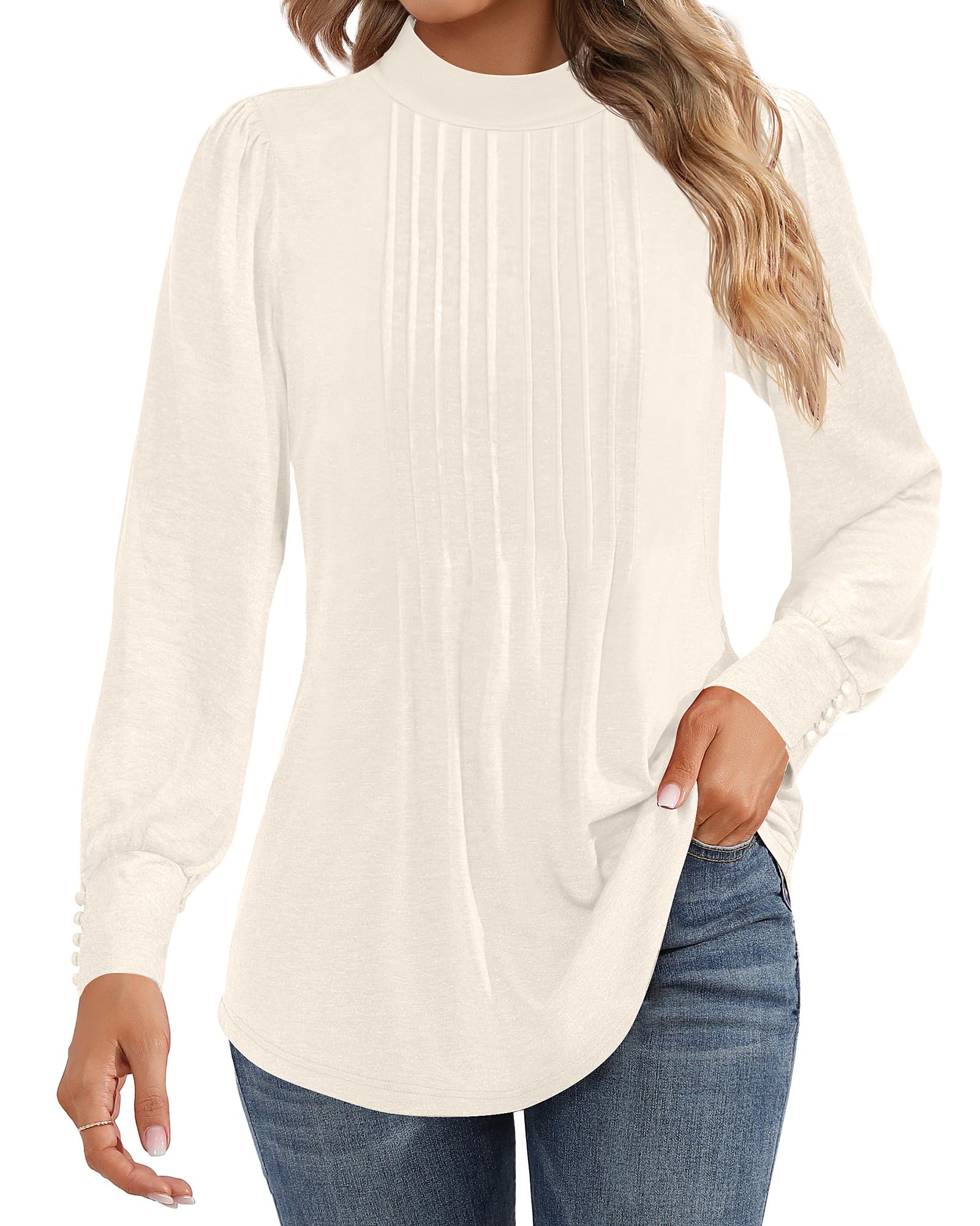 Women's Mock Neck Puff Sleeve Blouse