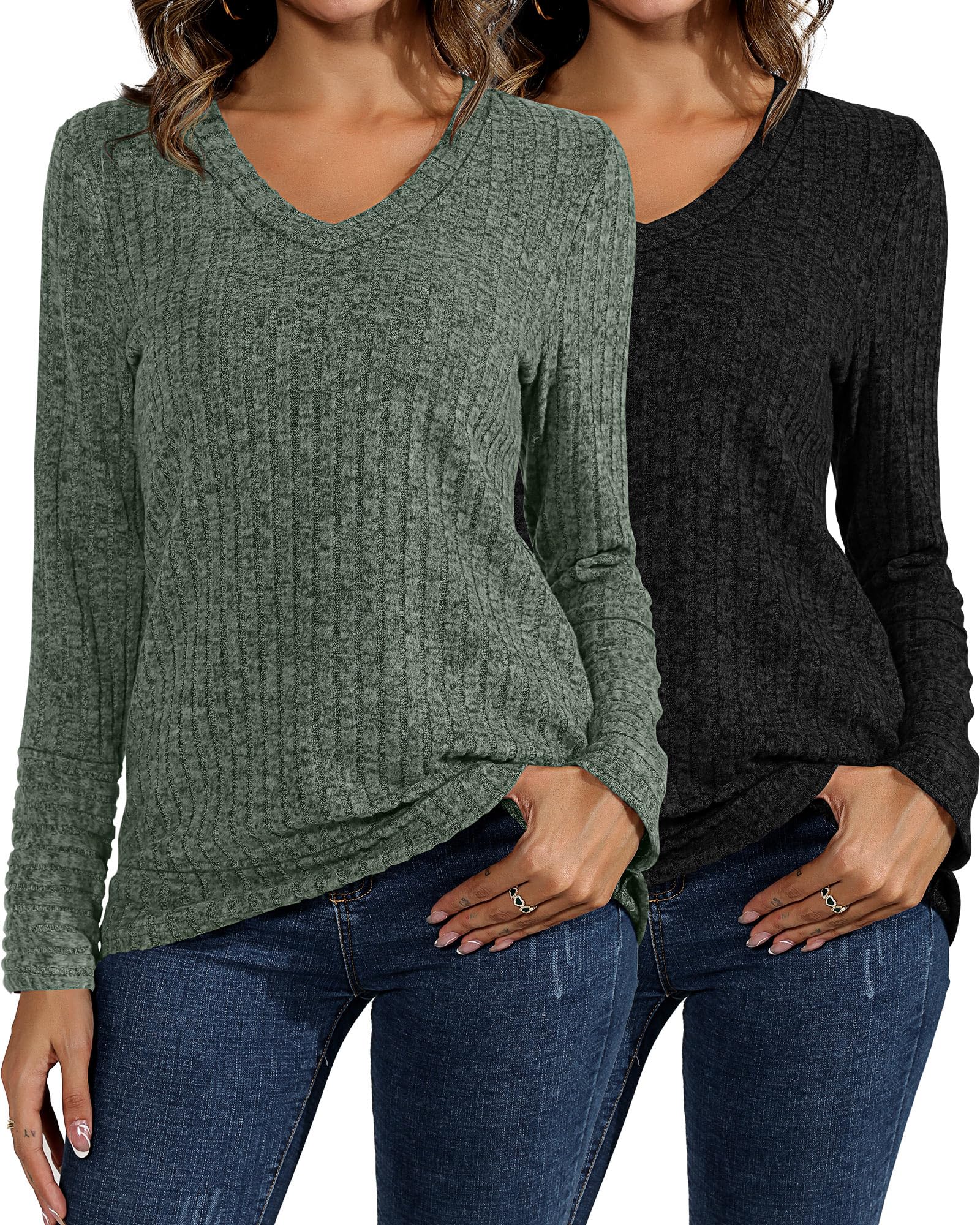Women's Lightweight V-Neck Sweater 2-Pack Solid Color Tunics