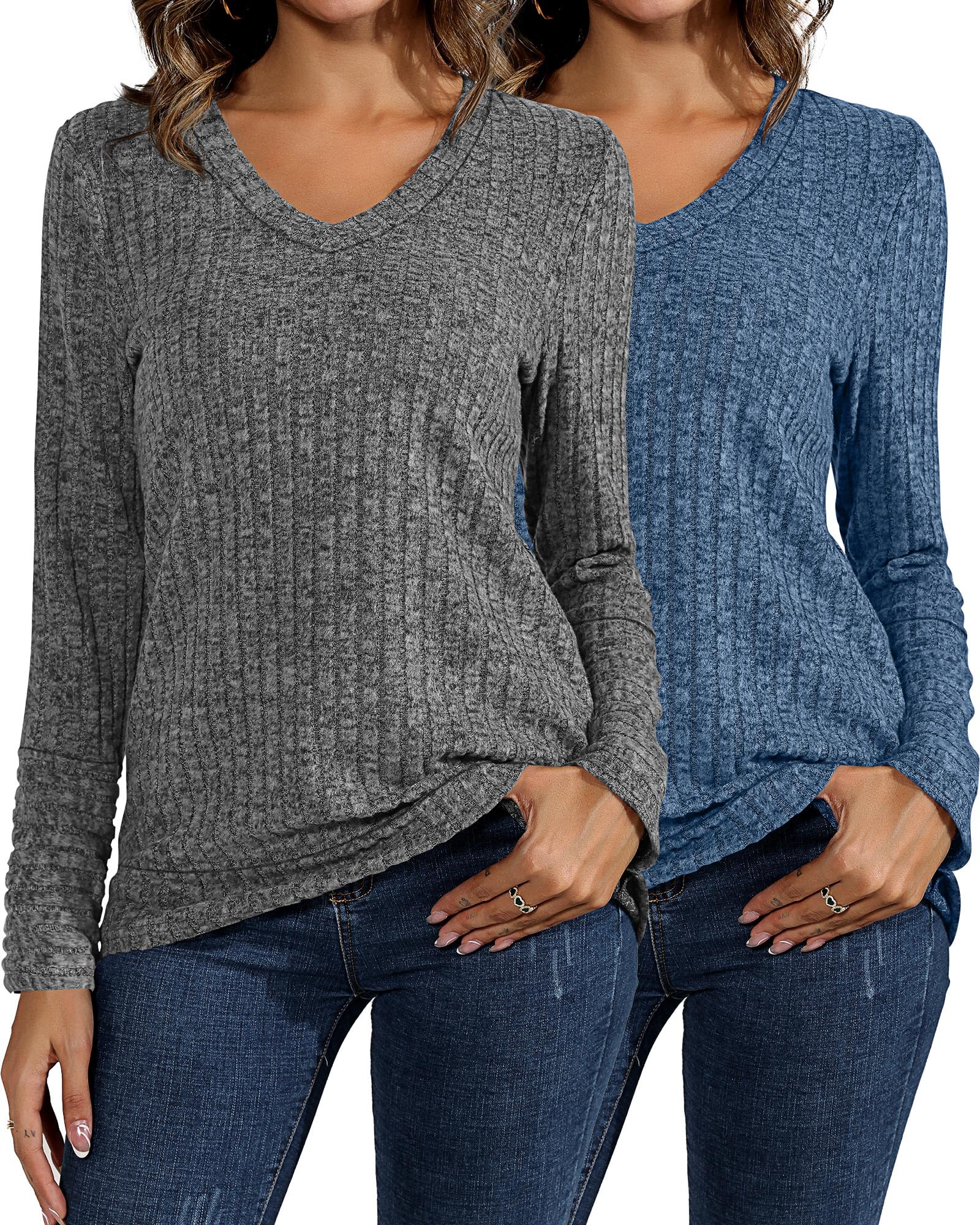 Women's Lightweight V-Neck 2 Pack Solid Color Tunics