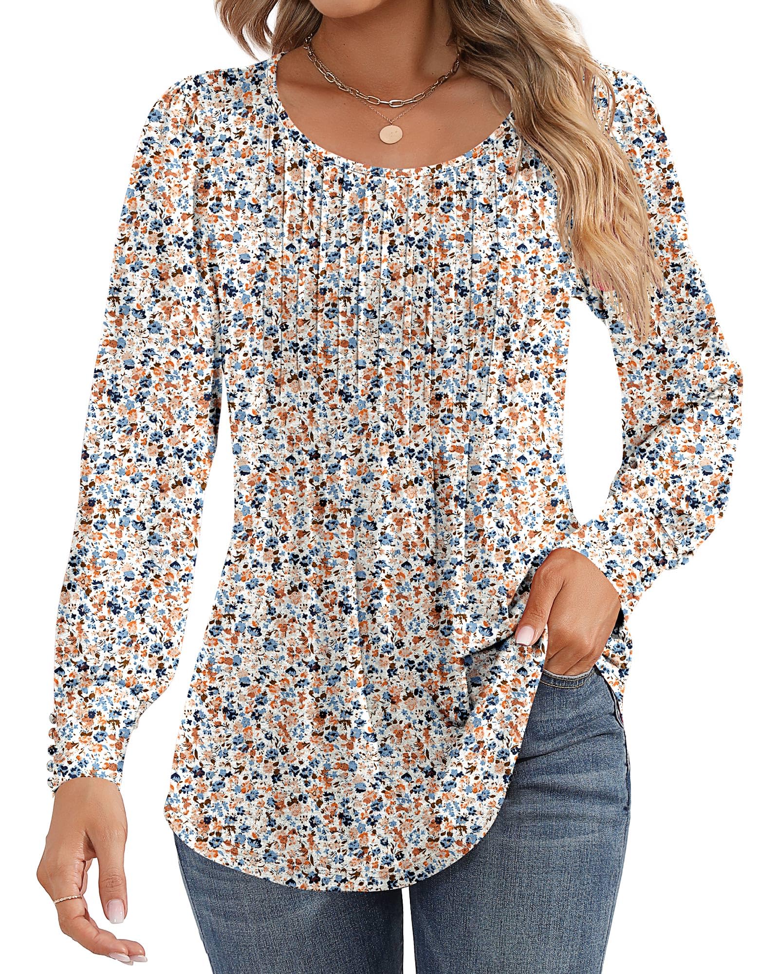 Womens Pleated Long Sleeve Tunic Tops for All Seasons